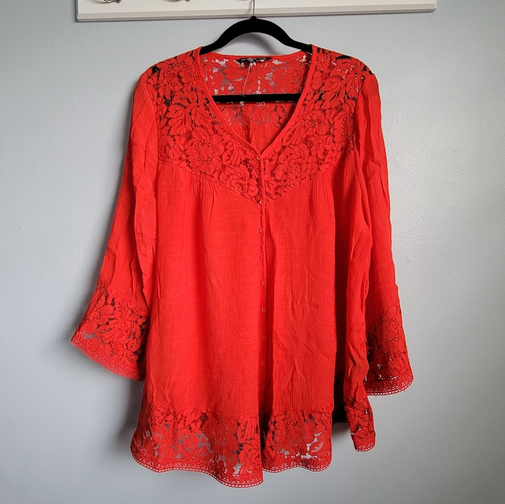 Zac & Rachel Woman Red Lace-Top Blouse